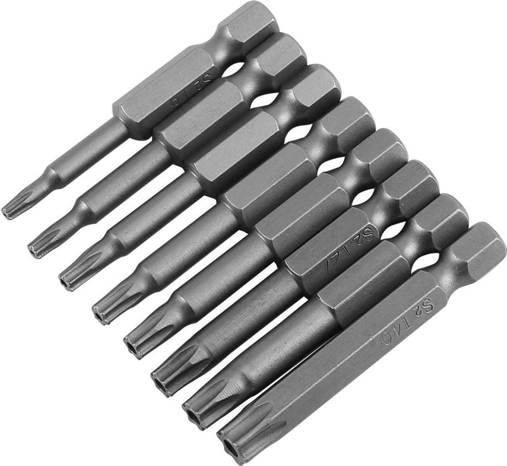 8-teiliges Set mit 1/4"-Sechskantschaft T8-T40, 50 mm lang, aus Stahl, magnetischen Sicherheitsstern-Schraubendreherbits