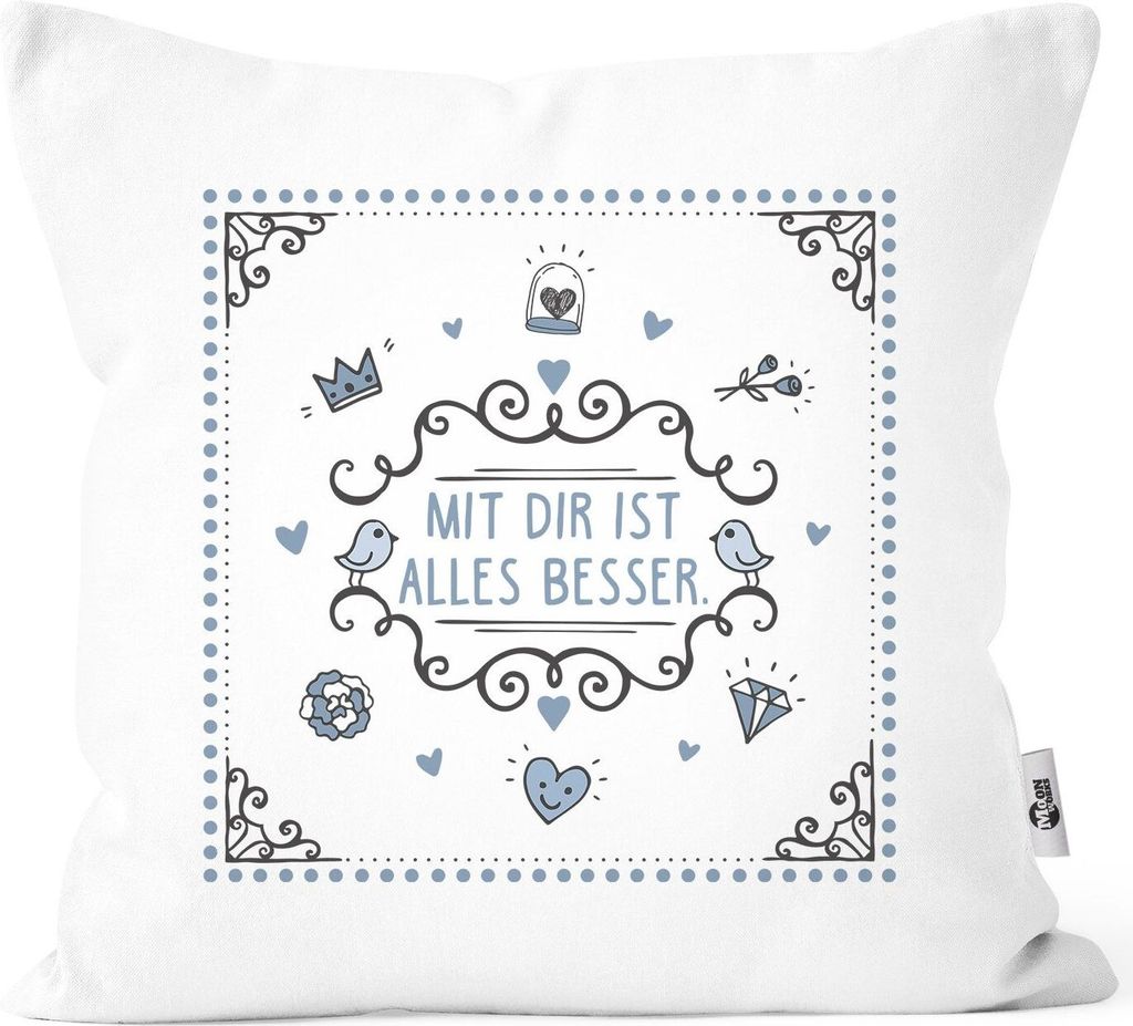 Kissenbezug Geschenk mit Botschaft Weihnachten Geburtstag Muttertag Dankeschön Präsent Kissenhülle Baumwolle Moonworks Mit dir ist alles besse...