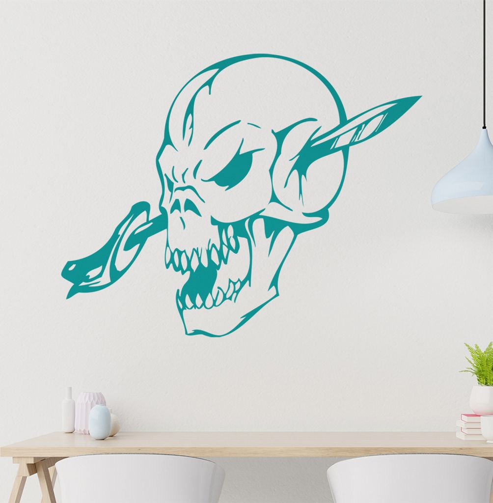 Dolch im Schädel Wandtattoo in 6 Größen - Wandaufkleber Wall Sticker - Dekoration, Küche, Wohnzimmer, Schlafzimmer, Badezimmer