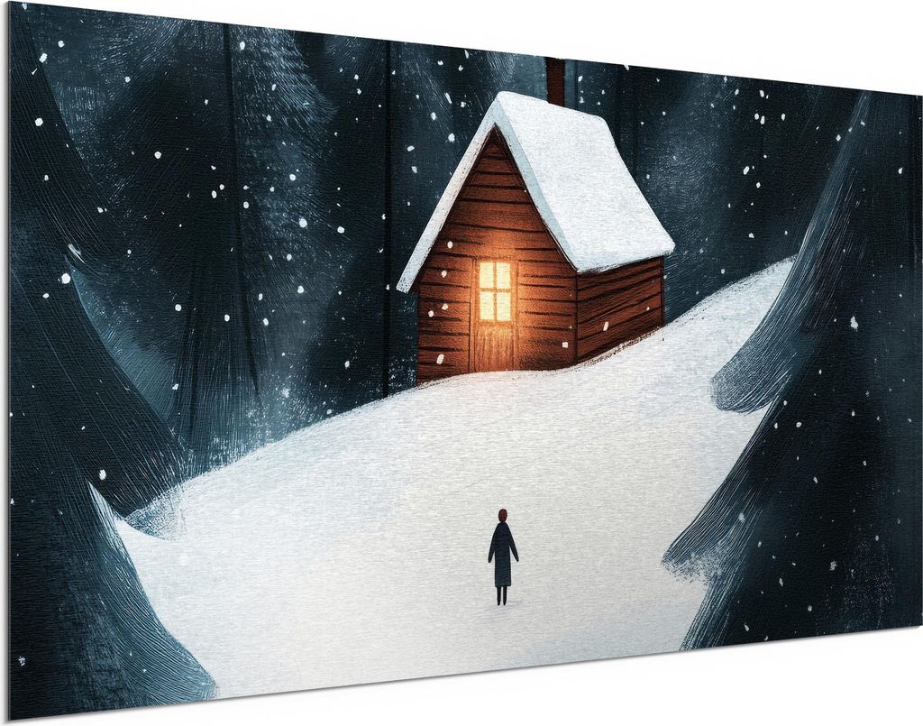 DEQORI Alu-Dibond Bild Silber 100x50 cm 'Heimkehr durch den Schnee' Wandbild Metall dünn