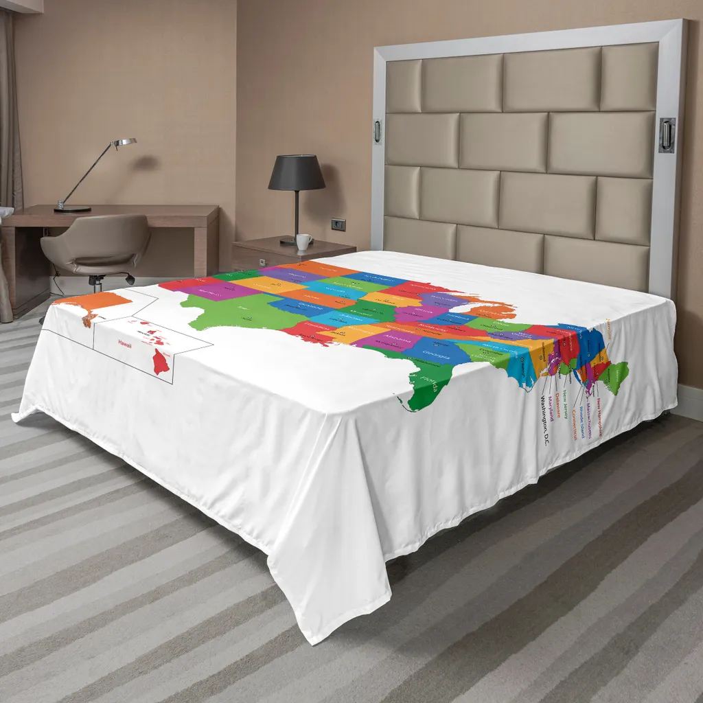 Drap de lit Supérieur Carte USA Décoratif en Tissu Douceur 275 x 260 cm