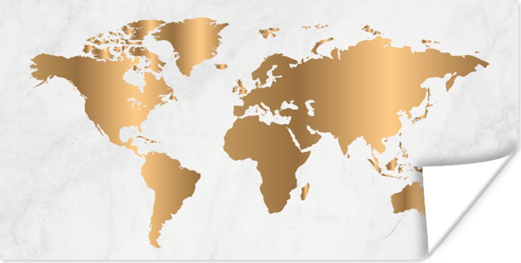 MuchoWow Poster Weltkarte - Gold - Marmoroptik - Luxus - Design 150x75 cm - ohne Rahmen