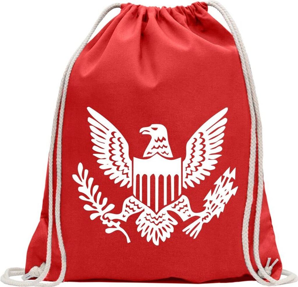Kiwistar - Turnbeutel - rot - Großes Siegel der Vereinigten Staaten - Fun Rucksack Sport Beutel Gymsack Baumwolle mit Ziehgurt