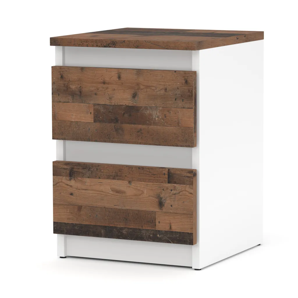 Table de chevet gain de place pour petite chambre 30x30 cm blanc et bois