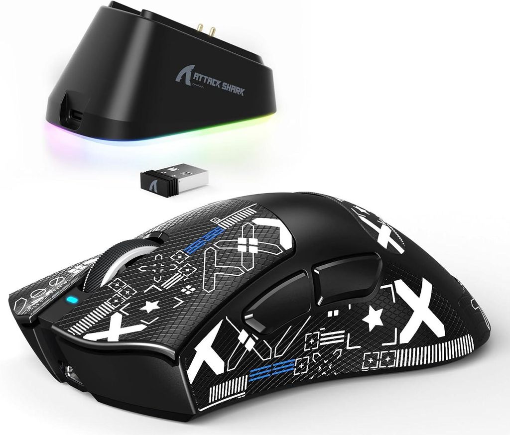 Kabellose Gaming-Maus V3PRO mit Magnet-Ladedock, PAW3311 Sensor, 25000 DPI, BT/2,4GHz/Kabel, 100M Klicks, 500mAh, 65g Ultraleicht für PC/Mac/Xbox/PS
