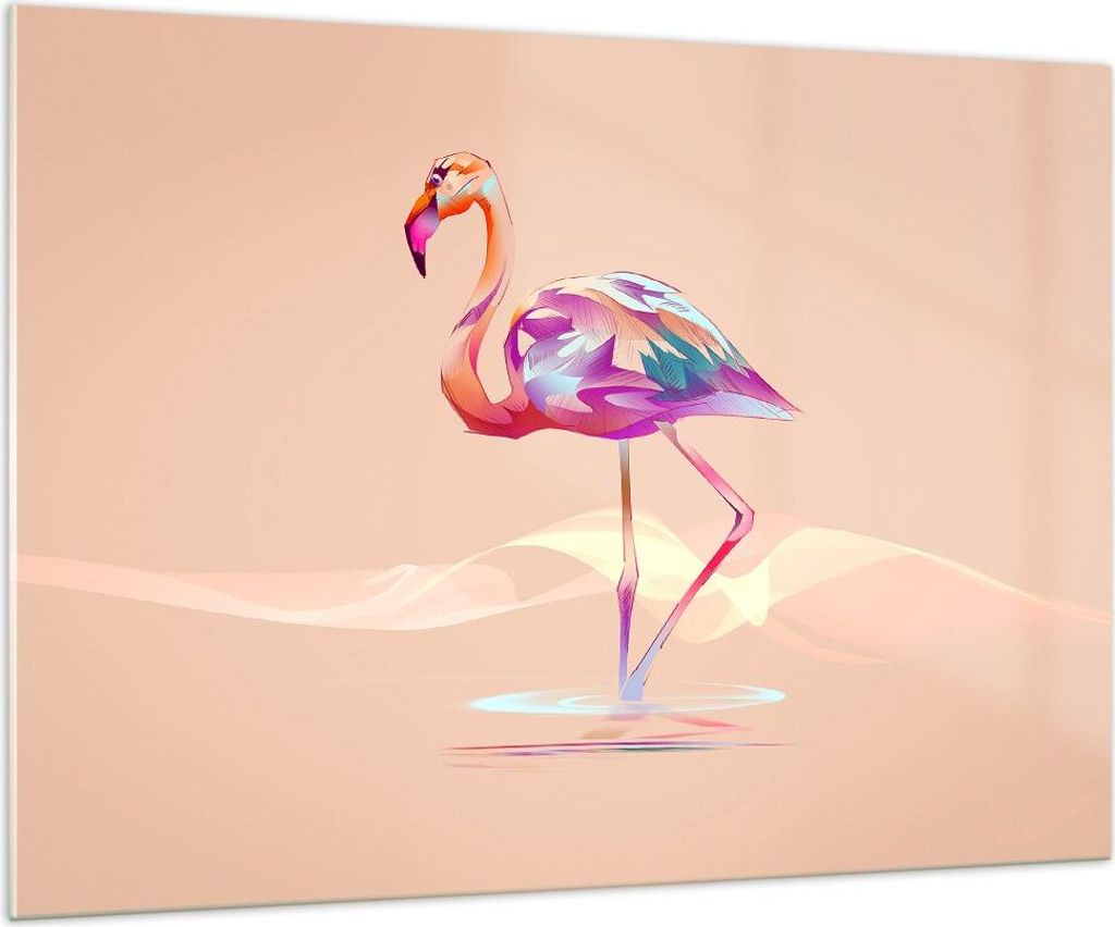 Bilder auf glas - Flamingo Vogel Wasser - 100x70cm - Glasbilder - Wandbilder - Kunstdruck - zum Aufhängen bereit - Wanddekoration aus Glas - Glas ...