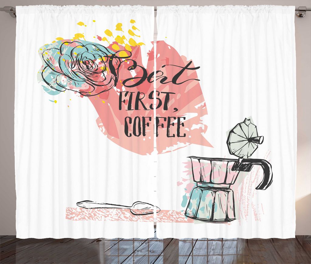 ABAKUHAUS Aber zuerst Kaffee Rustikaler Gardine, Grunge Art Maker, Schlafzimmer Kräuselband Vorhang mit Schlaufen und Haken, 280 x 225 cm, Coral S...