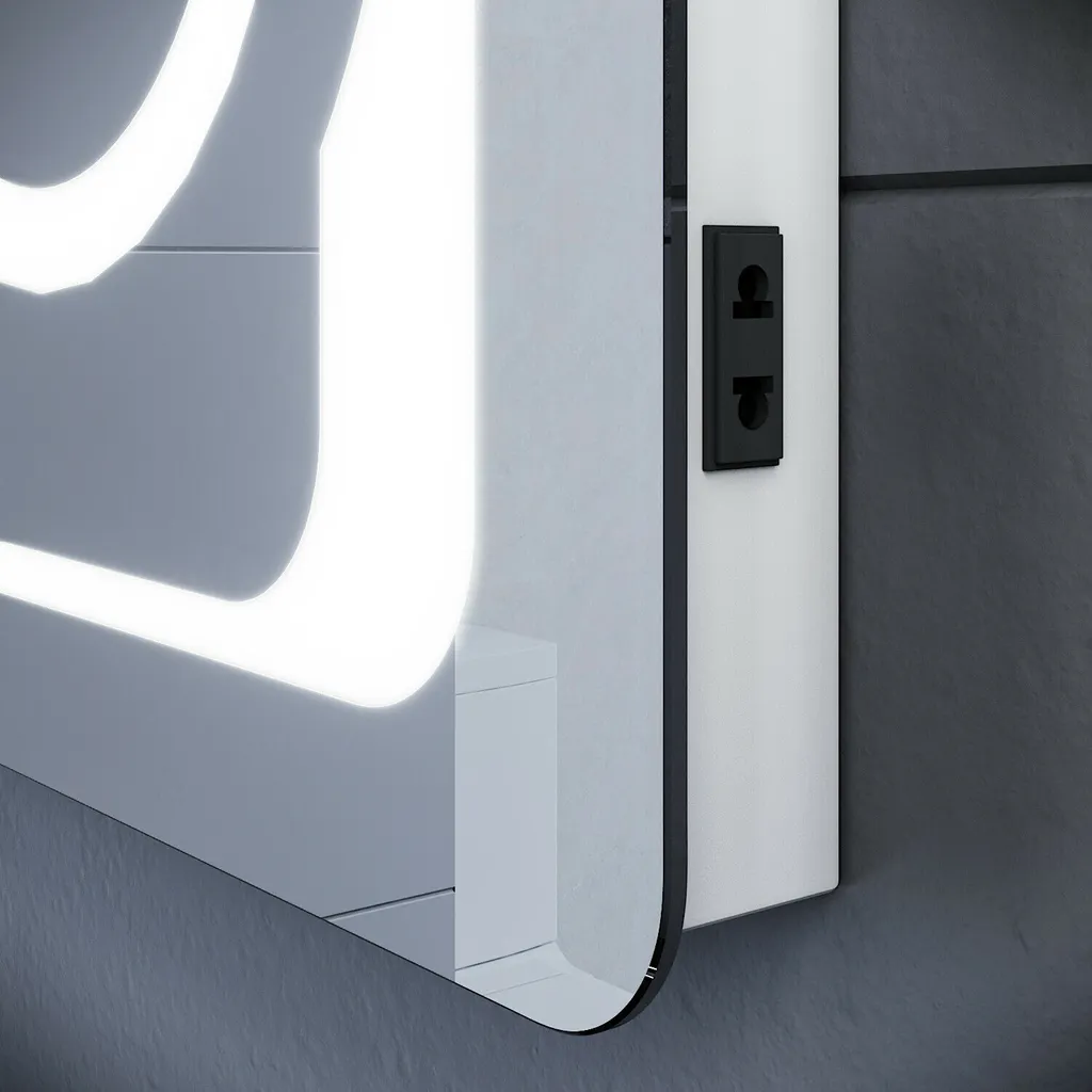 SONNI Specchio da bagno a LED Specchio illuminato senza nebbia 80 x 60 cm Specchio da bagno con illuminazione Interruttore a sfioramento Specchio da parete a LED con presa per rasoio e specchio da trucco con ingrandimento 3x - 5