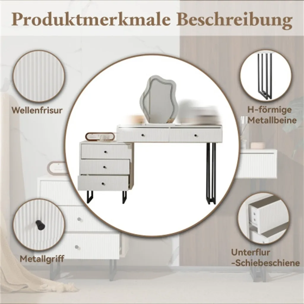 Coiffeuse Miroir LED Tactile Intensité Variable avec Plateau Extensible - 8