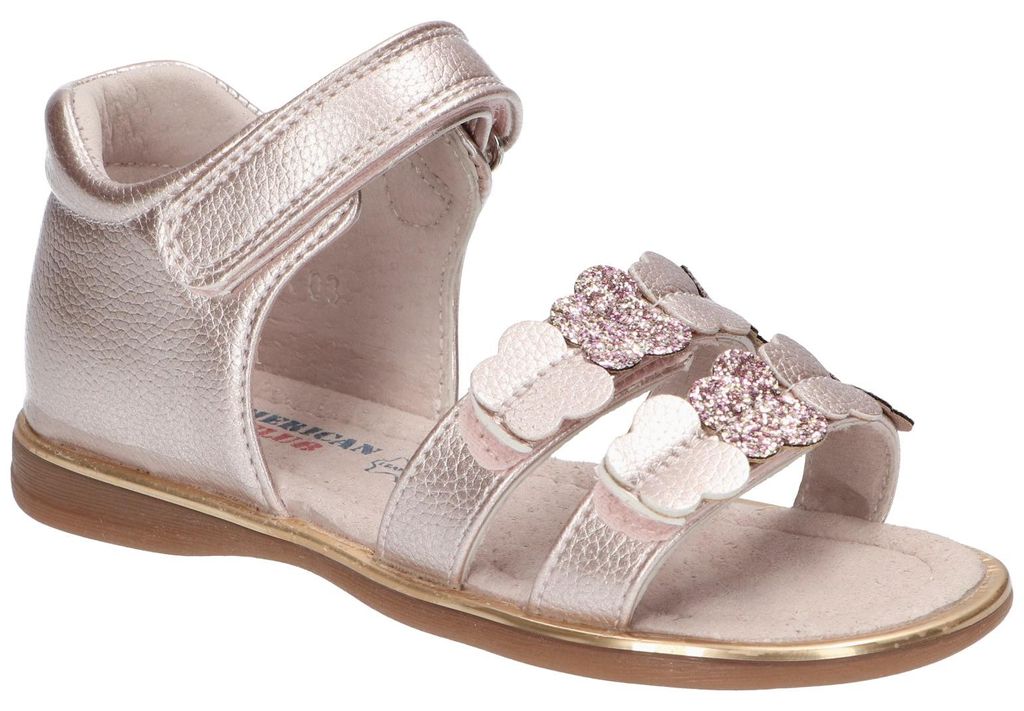 American Club AK03, Mädchen Sandalen Klettverschluss Leder-Einlegesohle Fersenkappe bequem, Rosa Gold 28