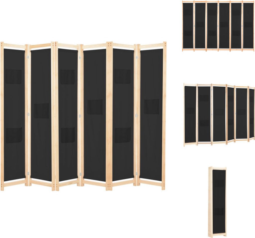 vidaXL 6-teiliger Raumteiler Schwarz 240 x 170 x 4 cm Stoff - Raumteiler
