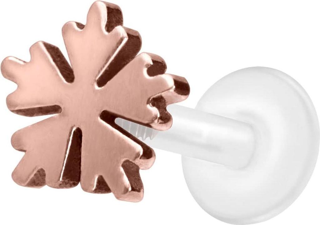 Ohrpiercing, Nasenpiercing PTFE Labret mit Innengewinde + Titan-Aufsatz SCHNEEFLOCKE RoséGold Stablänge: 9mm | Stabstärke: 1,2mm