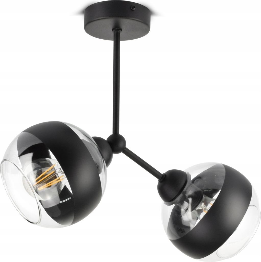 LUXOLAR - Led Deckenleuchte 2 flammig - Deckenlampe Schwarz E27 60W - Hängelampe für Wohnzimmer, Küchen - Schwarz-transparent Glas Kugeln