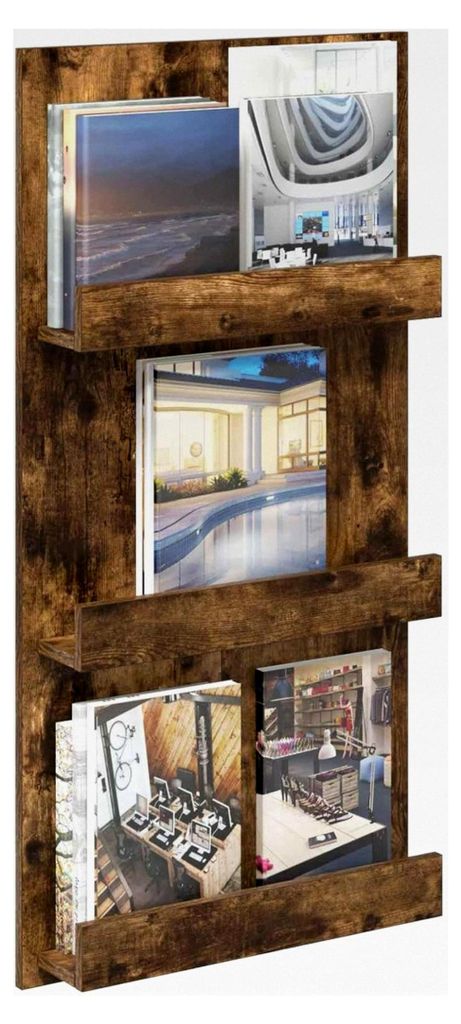 Magazinregal aus Geräucherter Eiche 51 x 11 x 102 cm, Holzwerkstoff, Aufbewahrung für das Wohnzimmer, moderner Organizer, rechteckiger Zeitschrif...