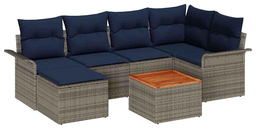 vidaXL Gartensofa-set 7 pcs Grau und Marineblau Poly-Rattan