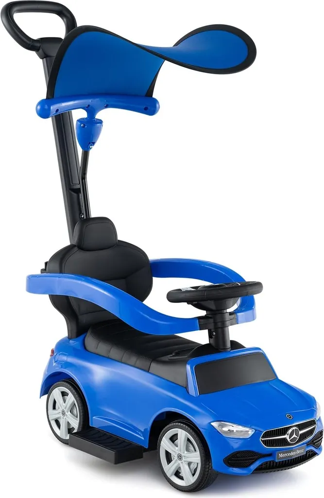 Voiture enfant 3 en 1 électrique bleue à poignée de poussée réglable