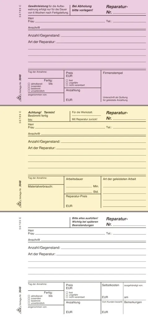 Bloc bulletin de réparation SD 3x40 feuilles A6 - Papier autocopiant