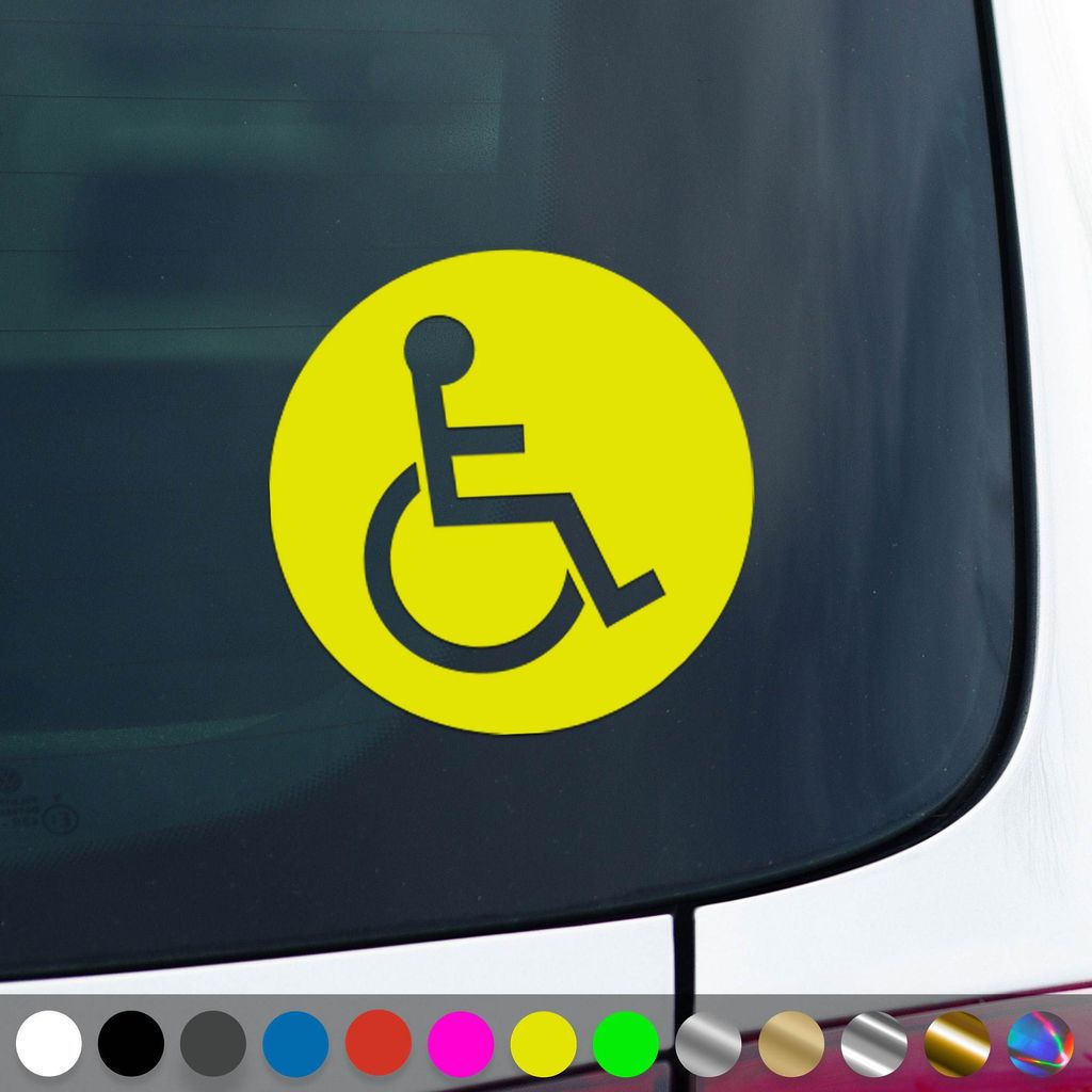PantherPixel Rollstuhlfahrer Aufkleber Behindert Hinweis Rollstuhl Sticker Auto Geschenkidee Farbe Neon-Gelb