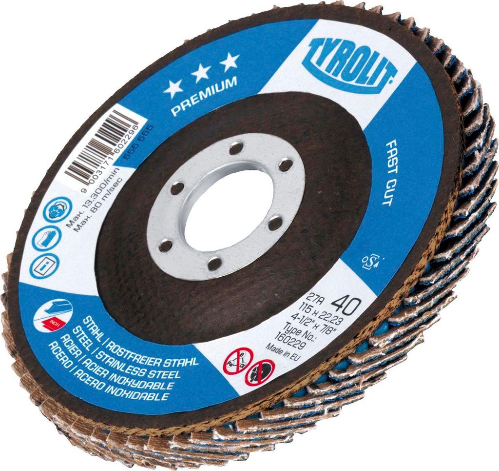 Fächerscheibe PREMIUM FASTCUT D.125mm K.40 gekr.Stahl,VA ZA-ZK