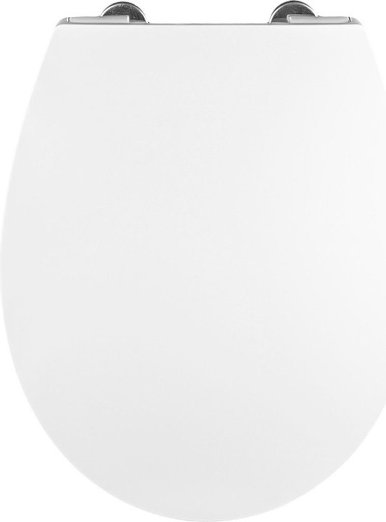 A top-down view of a closed white toilet seat.