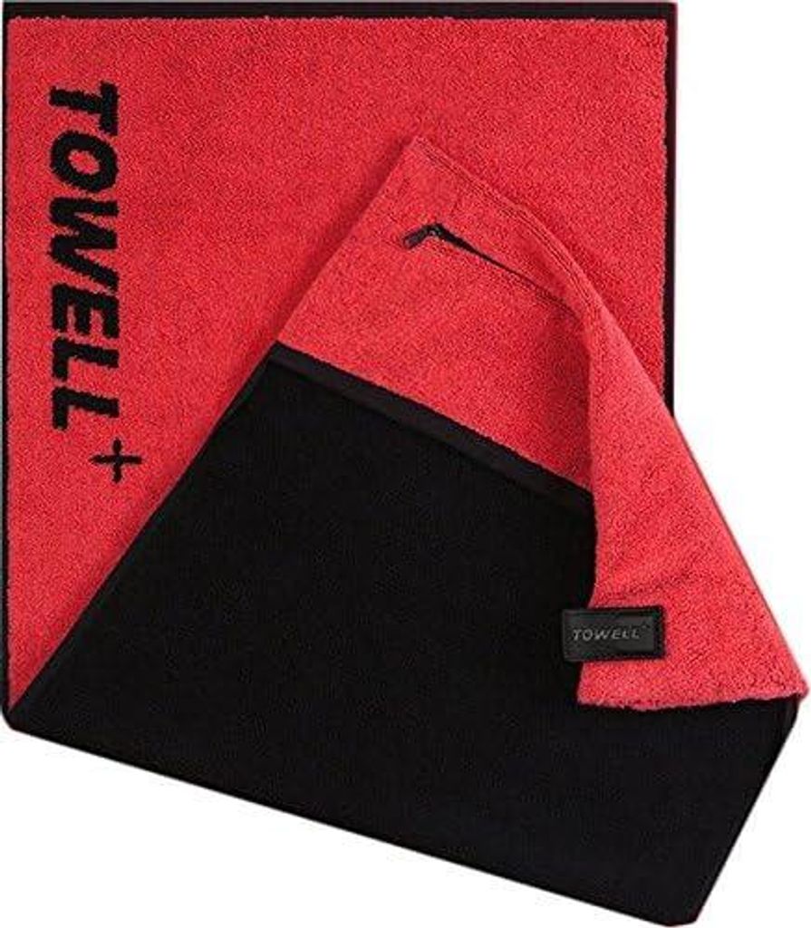 STRYVE Thinks Towell+ Sporthandtuch mit Tasche und Magnetclip (Neon Rot)
