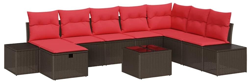 vidaXL Gartensofa-set mit Kissen 9 pcs Braun Poly-Rattan