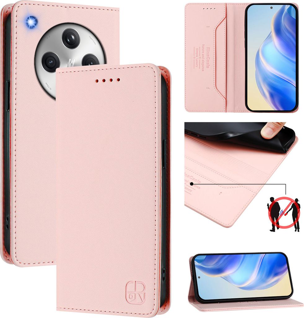 Lederhülle für Oppo Find X8 Hülle Flip Brieftasche Kartenfächern Ständer Schutzhülle Pink