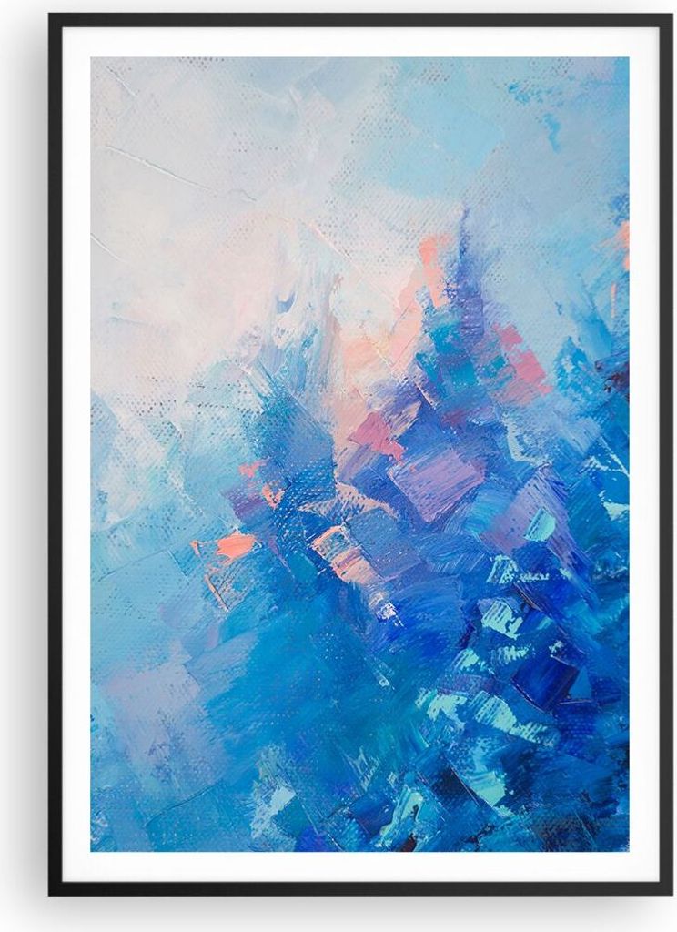 Gerahmtes Poster - Schwarzer Rahmen - Abstraktion blau gemalt - 70x100 cm - Wand Bild - Wanddeko - Wandbilder - Kunstposter - Wandposter - Bilderra...