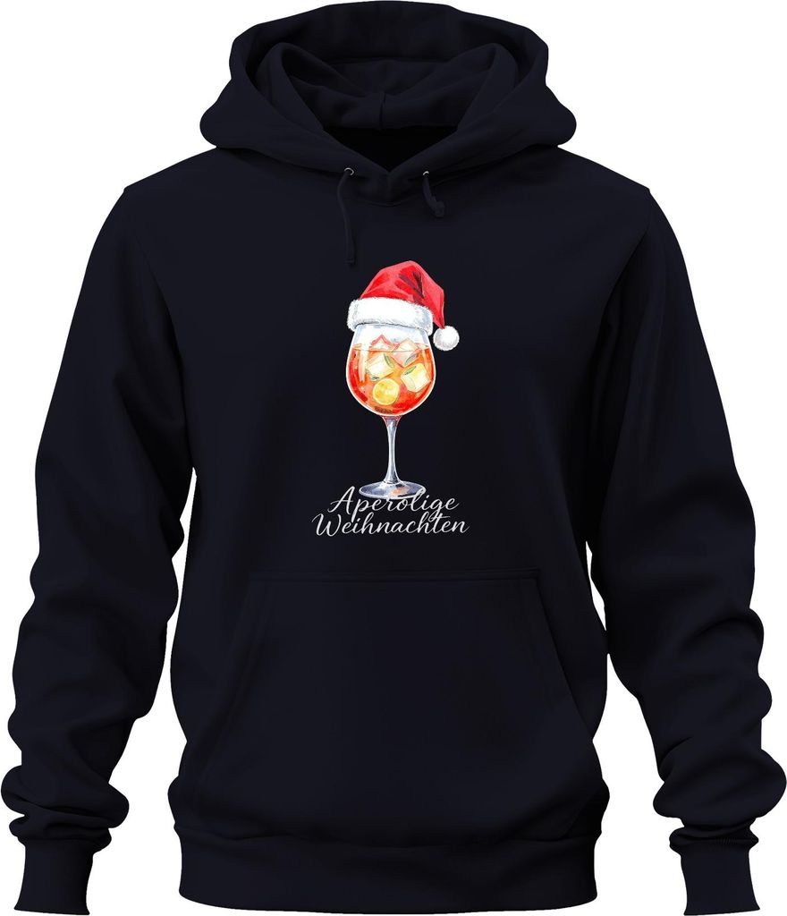 Aperolige Weihnachten Aperol Spritz Aquarell Weihnachtsmütze Uni Hoodie Kapuzenpullover, Navy, XXL