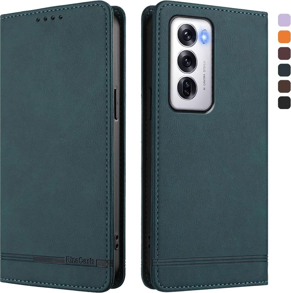 Hülle für Oppo Reno12 5G, Retro Kunstleder Ständer Klapphülle mit Kartenfächer und Magnetische Grün