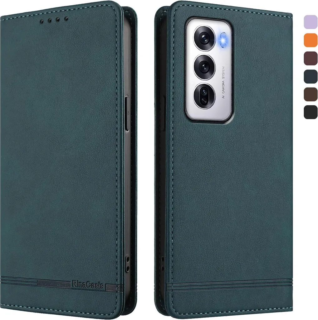 Custodia Flip Oppo Reno12 5G Verde: Retro Style in Pelle Sintetica
