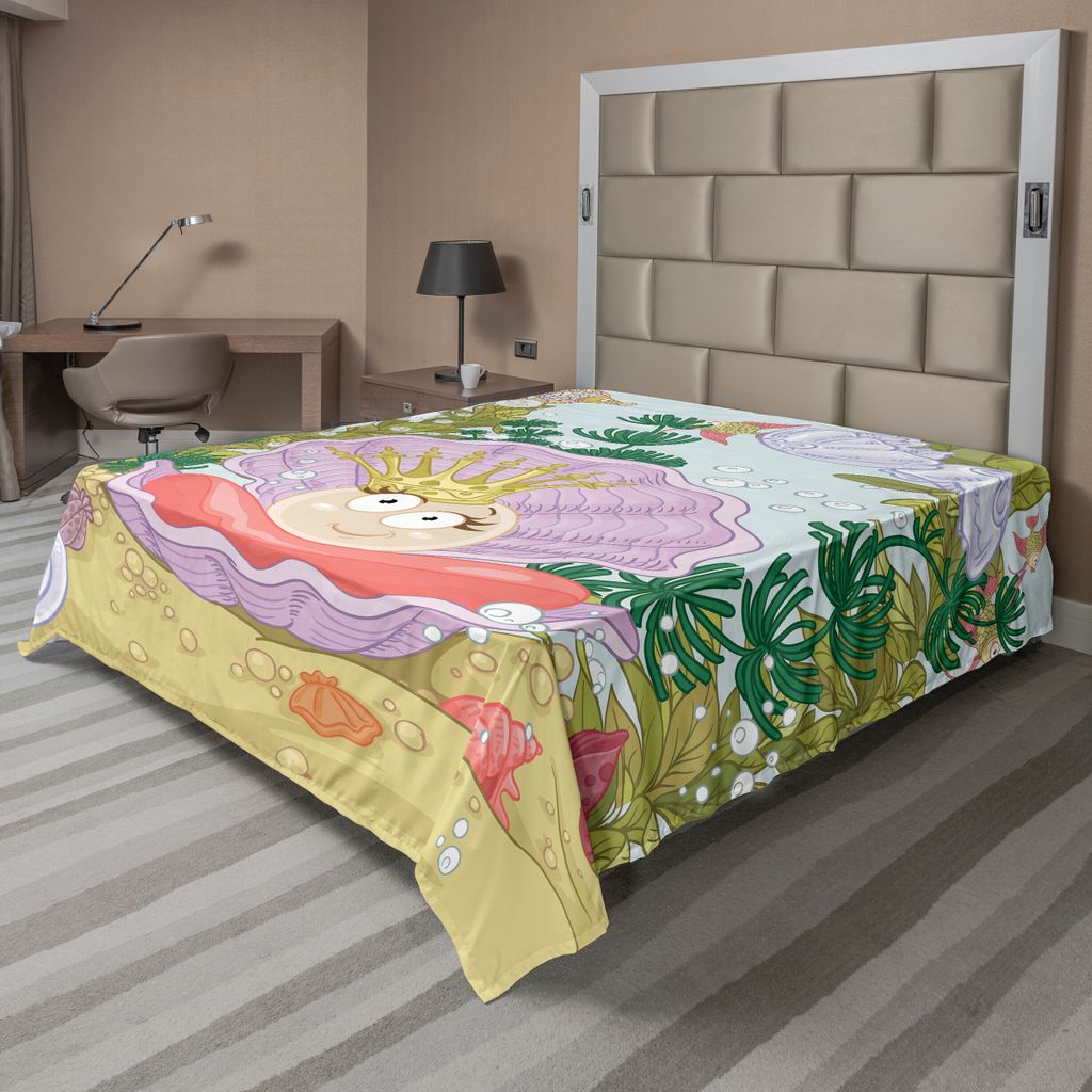 ABAKUHAUS Pearls Bettlaken, Niedliche Prinzessin Pearl In Clam Mit Krone Tiara Reef Cartoon Druck Baby Mädchen Druck, weiches bequemes oberes Bett...