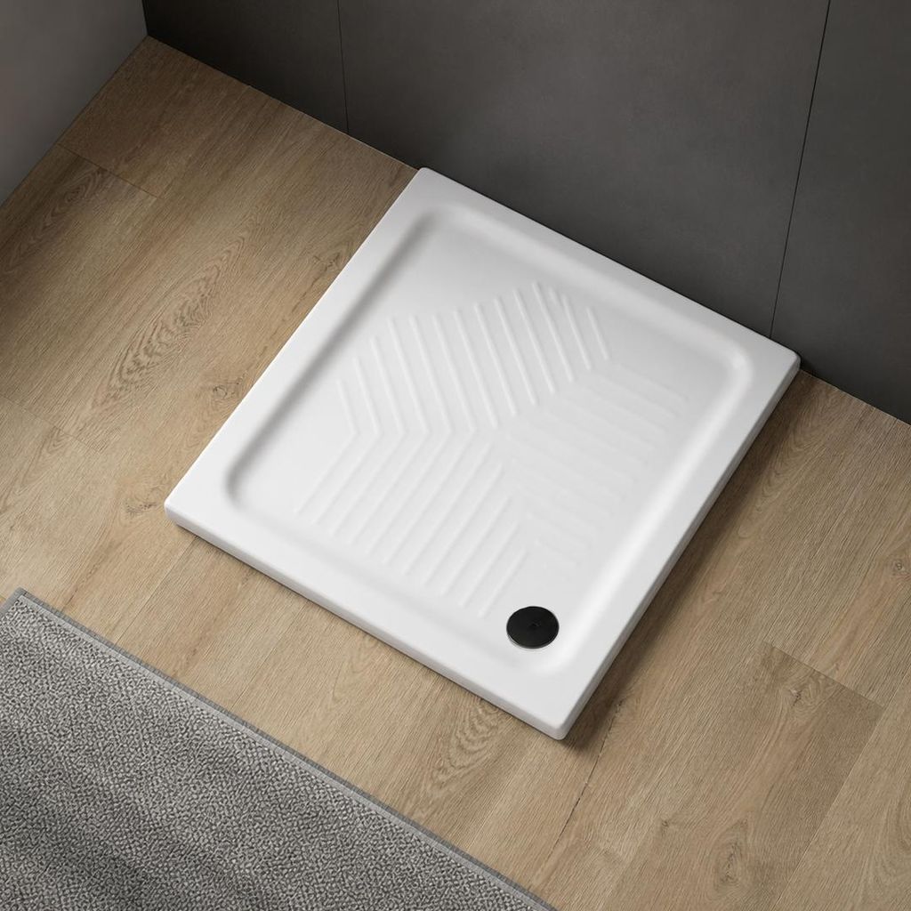 80X80cm rutschfeste Duschwanne aus weißer Keramik | Topazio Produktbild 