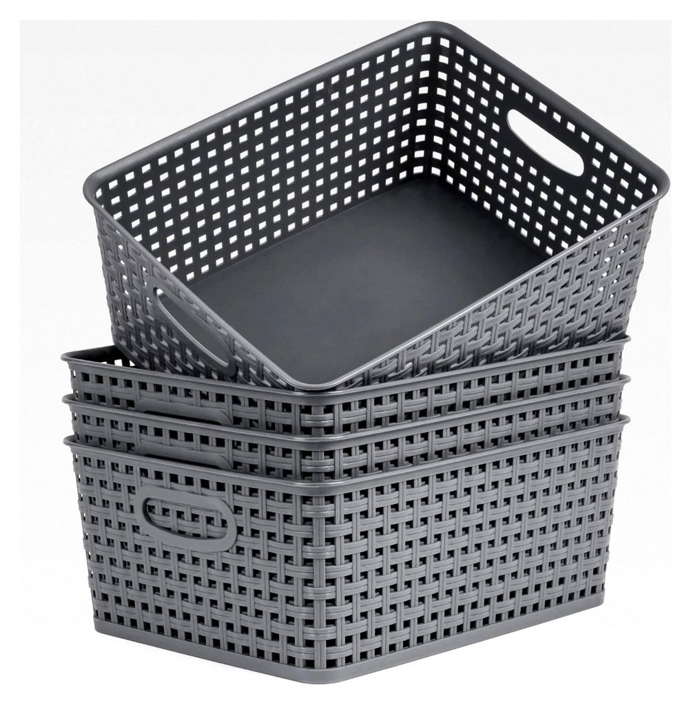 Kunststoffkorb zur Aufbewahrung Grau - 4er-Set - Körbe im Gewebten Design für Schrank, Küchenregal, unter der Spüle, Waschküche, Schlafzimmer,...