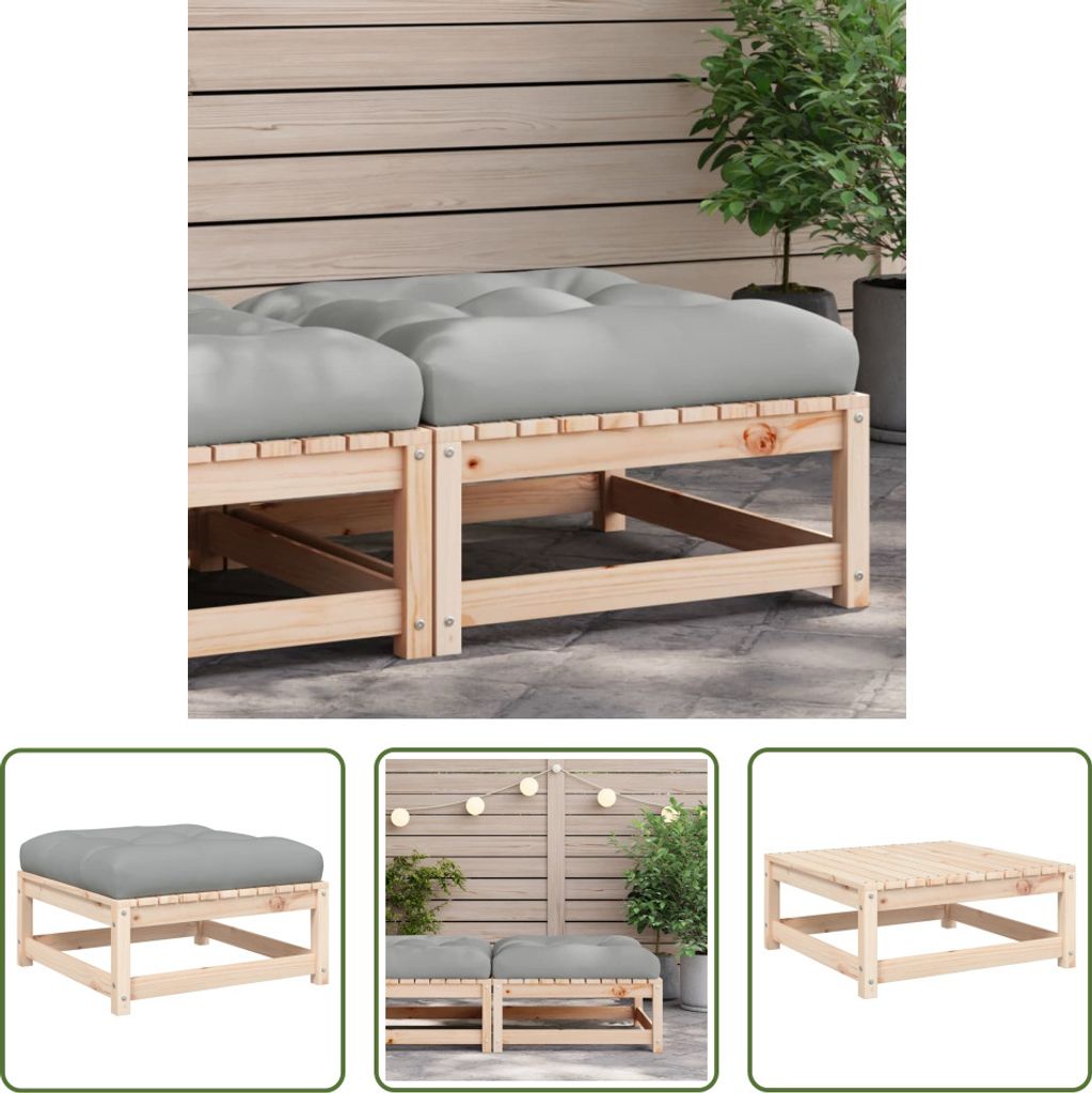 The Living Store Gartenhocker mit Kissen Massivholz Kiefer