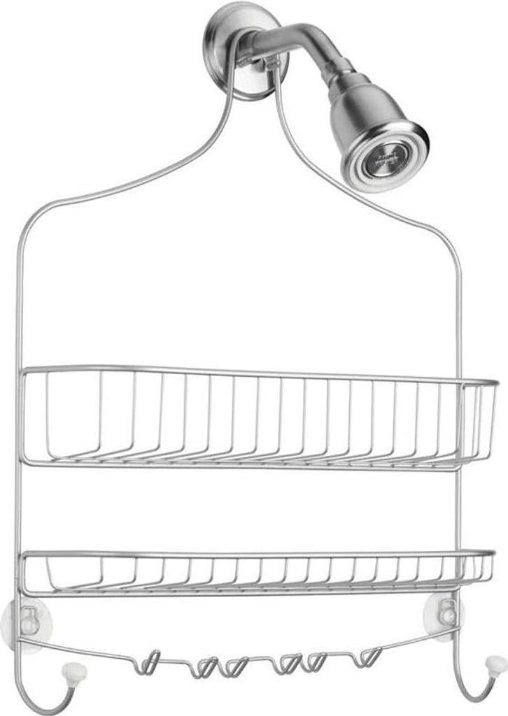 mDesign Duschkorb Dutschablage Duschregal 2 Körbe 6 Haken Metall Silber