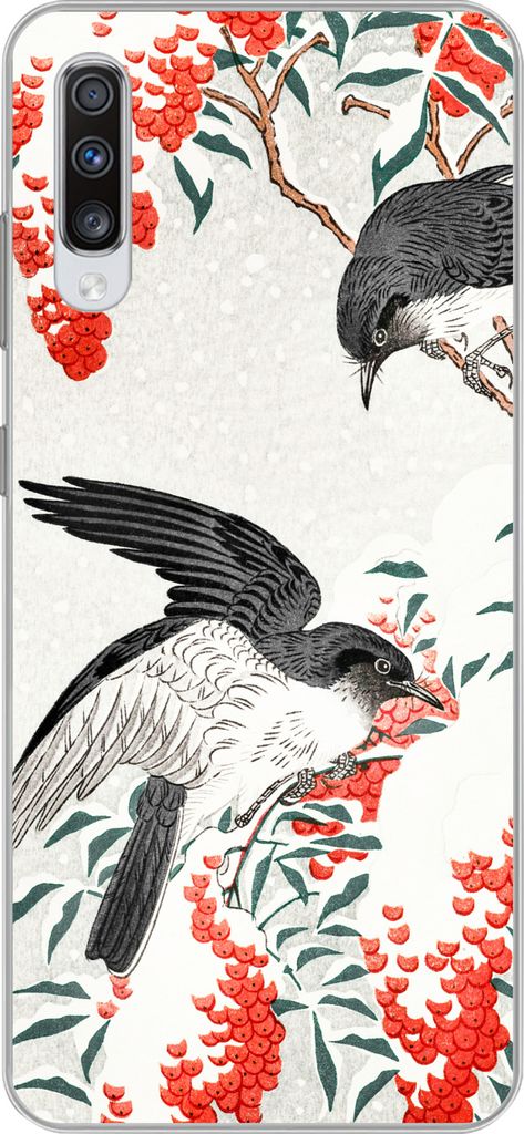 MuchoWow Handyhülle Schutzhülle Hülle für Telefoonhoesje Samsung Galaxy A70 Japan - Schwalbe - Vögel - Beere - Vintage Silikon Softcase Hand...