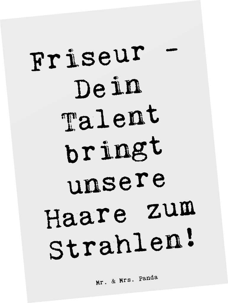 Mr. & Mrs. Panda Postkarte Spruch Friseur Talent - Weiß - Geschenk, Danke sagen, Bedanken, Können, Engagement, Grußkarte, Ansichtskarte, Wertsch...