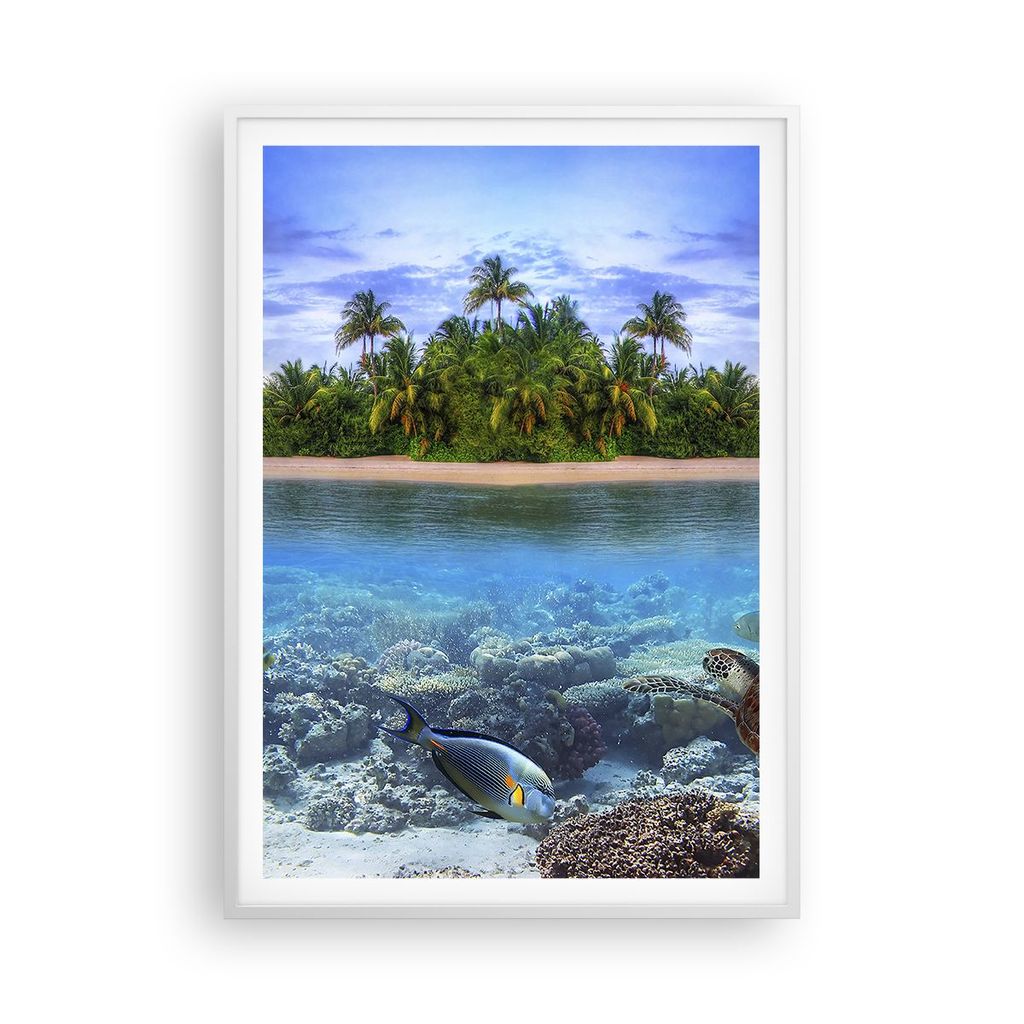 Gerahmtes Poster - Weißer Rahmen - Strand lagune wasser ozean - 70x100 cm - Wand Bild - Wanddeko - Wandbilder - Wandposter - Bilderrahmen - Bilder...