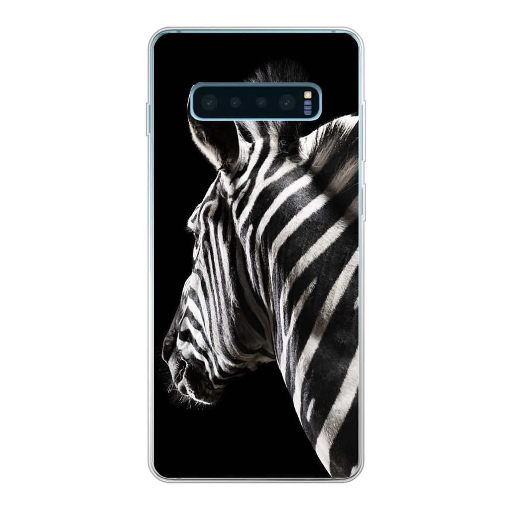 MuchoWow Handyhülle Schutzhülle Hülle für Samsung Galaxy S10 Plus Zebra - Tier - Schwarz - Porträt Silikon Softcase Handy Hülle - Schutzhülle