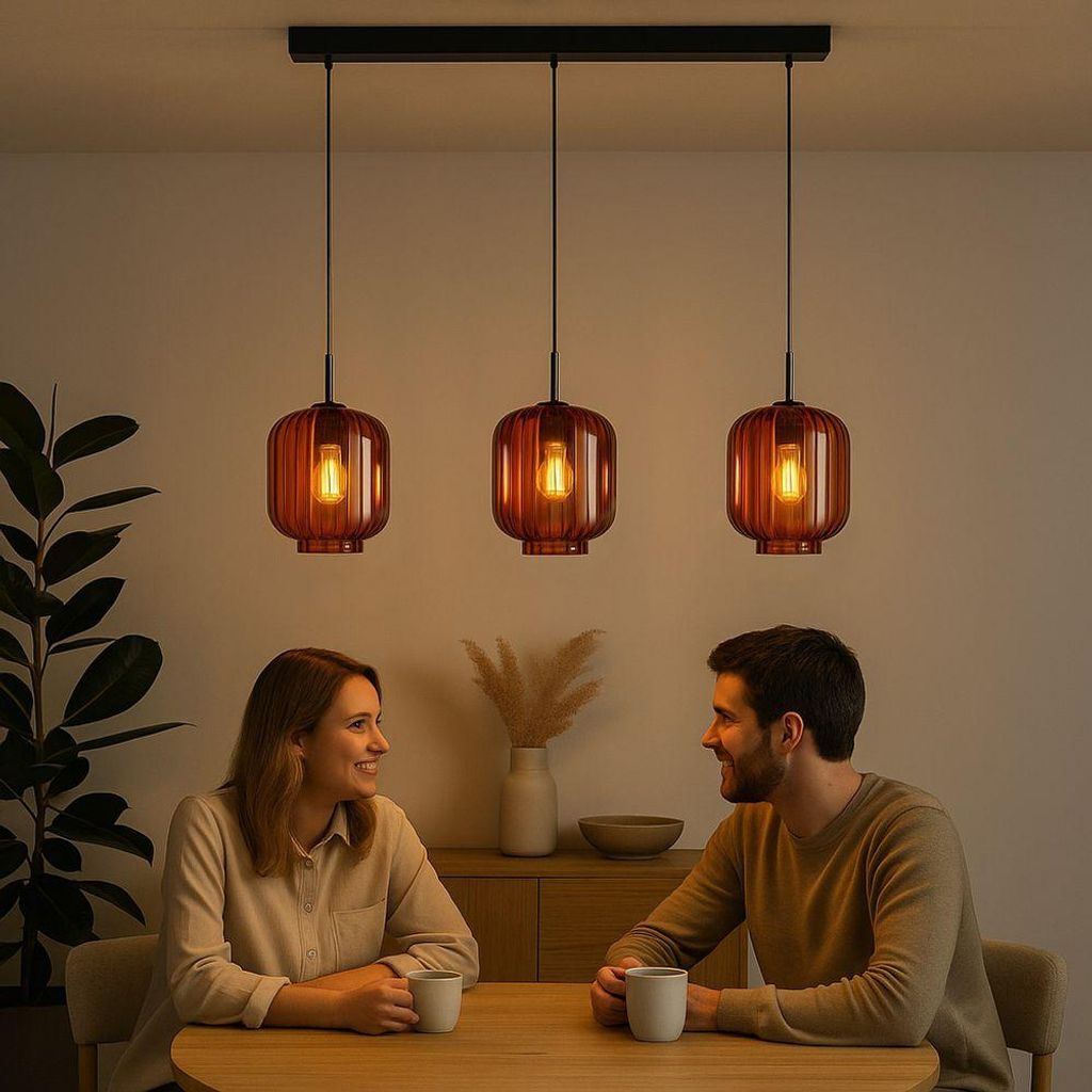 s.luce Velo Esstisch-Pendelleuchte 3-flammig Baldachin 120cm 20cm Braun 3-Flammig Zylindrisch, Rund, Länglich