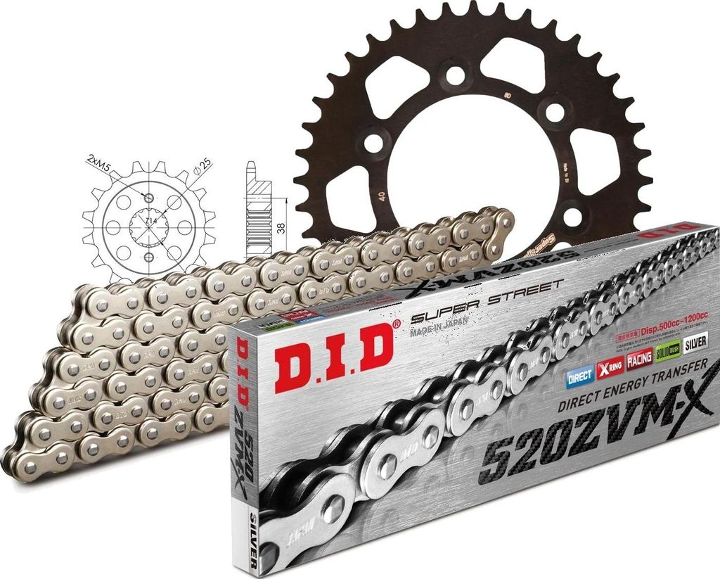DID Kit Alu (schwarz) Kompatibel mit DUCATI 750 SS 99-01 14-40-100 DID520ZVM-X(S&S) Niet