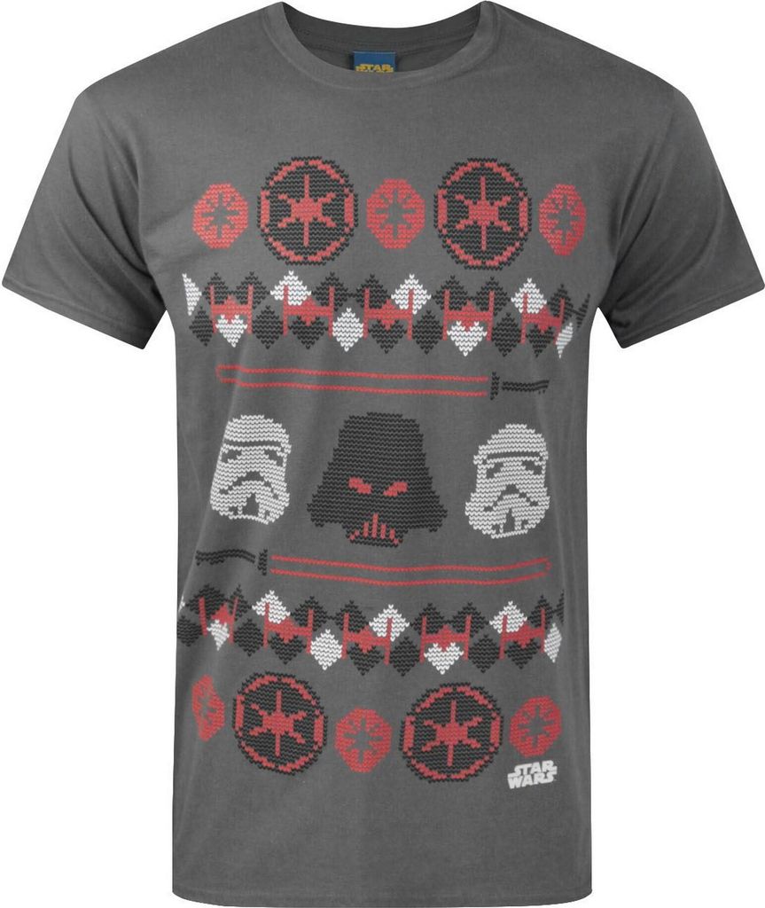 Star Wars Herren Darth Vader Fair Isle Christmas T-Shirt NS4036 (XL) (Anthrazit)