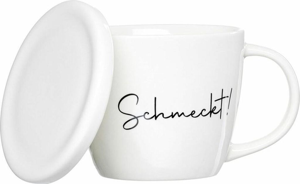 Ritzenhoff & Breker Suppentasse mit Deckel Soppa Schmeckt, Becher, Porzellan, Weiß, 460 ml, 428476
