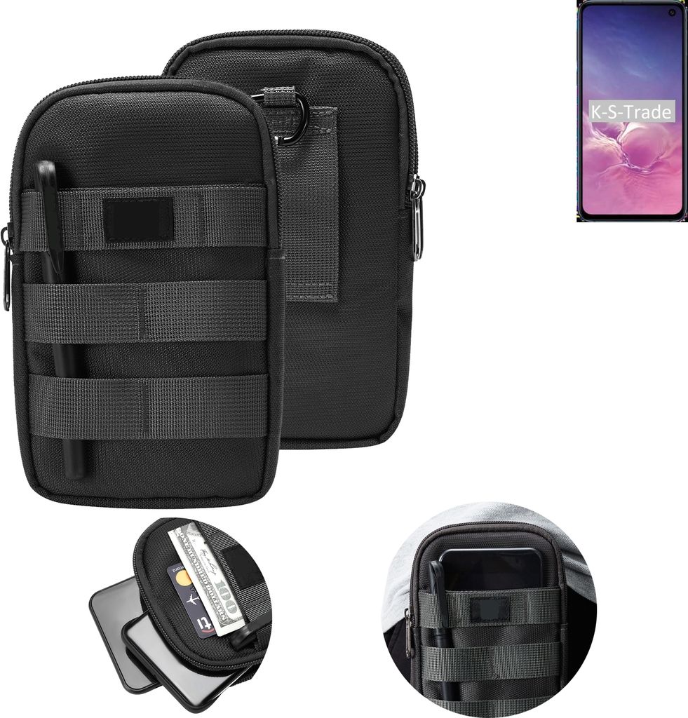 K-S-Trade Holster Gürtel Tasche kompatibel mit Samsung Galaxy S10e (Dual-SIM) Handy Tasche Schutz Hülle dunkel-grau viele Fächer, 1x