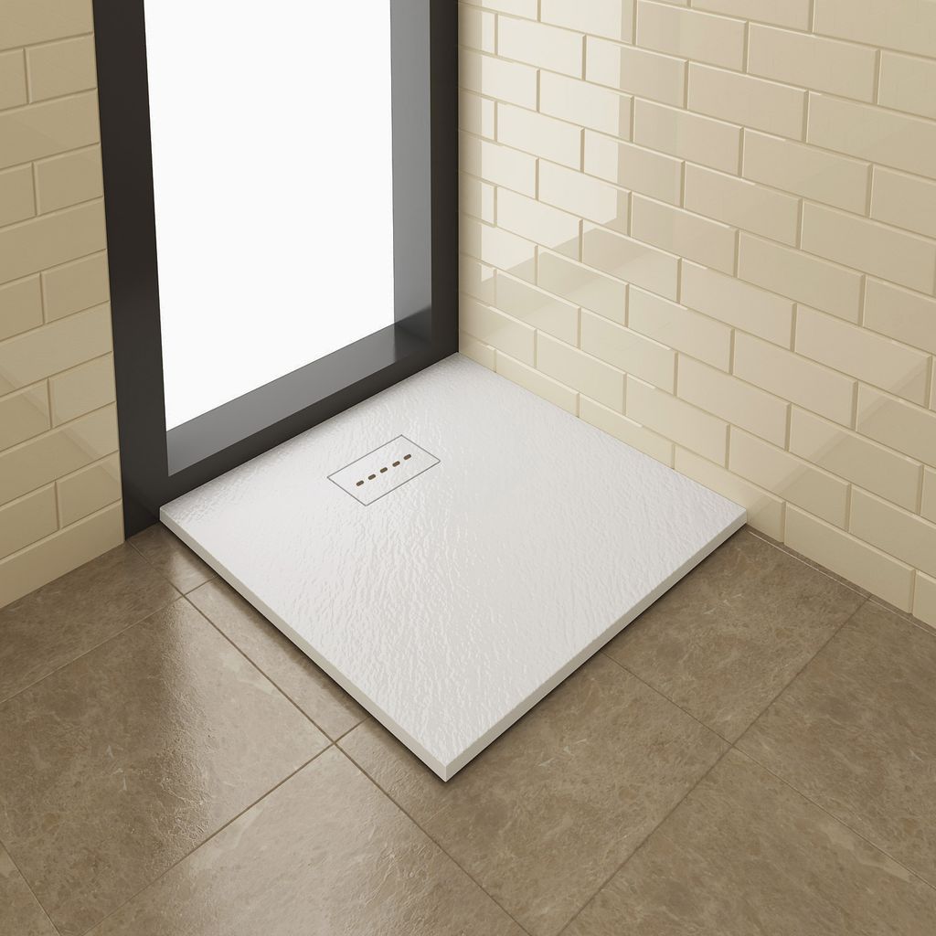 SUNXURY 80×80cm SMC Duschwannen Mit Ablaufgarnitur Antirutsch Rechteckig Duschtasse weiß