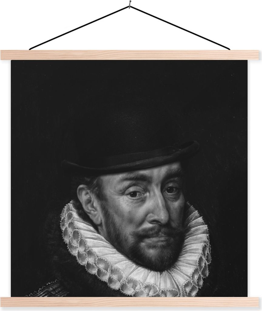 MuchoWow Textilposter Porträt von Wilhelm I. - Adriaen Thomasz - Schwarz und Weiß 40x40 cm mit holzfarbenen Rahmen - Posterleiste