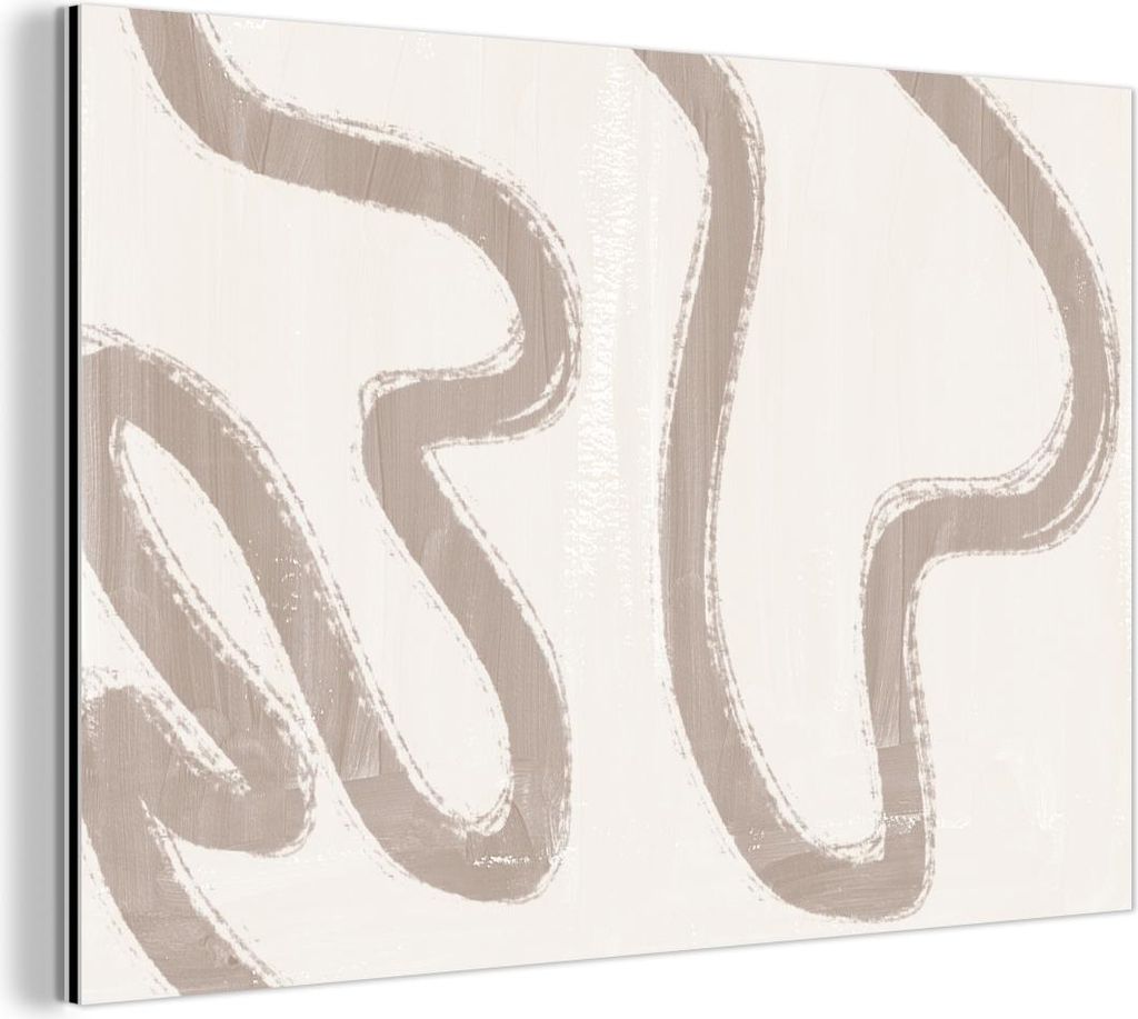 MuchoWow Wanddekoration Metall Metallbild Wandkunst 120x80 cm Abstrakt - Moderne Kunst - Beige MuchoWow Aluminium Gemälde - Alu Bild
