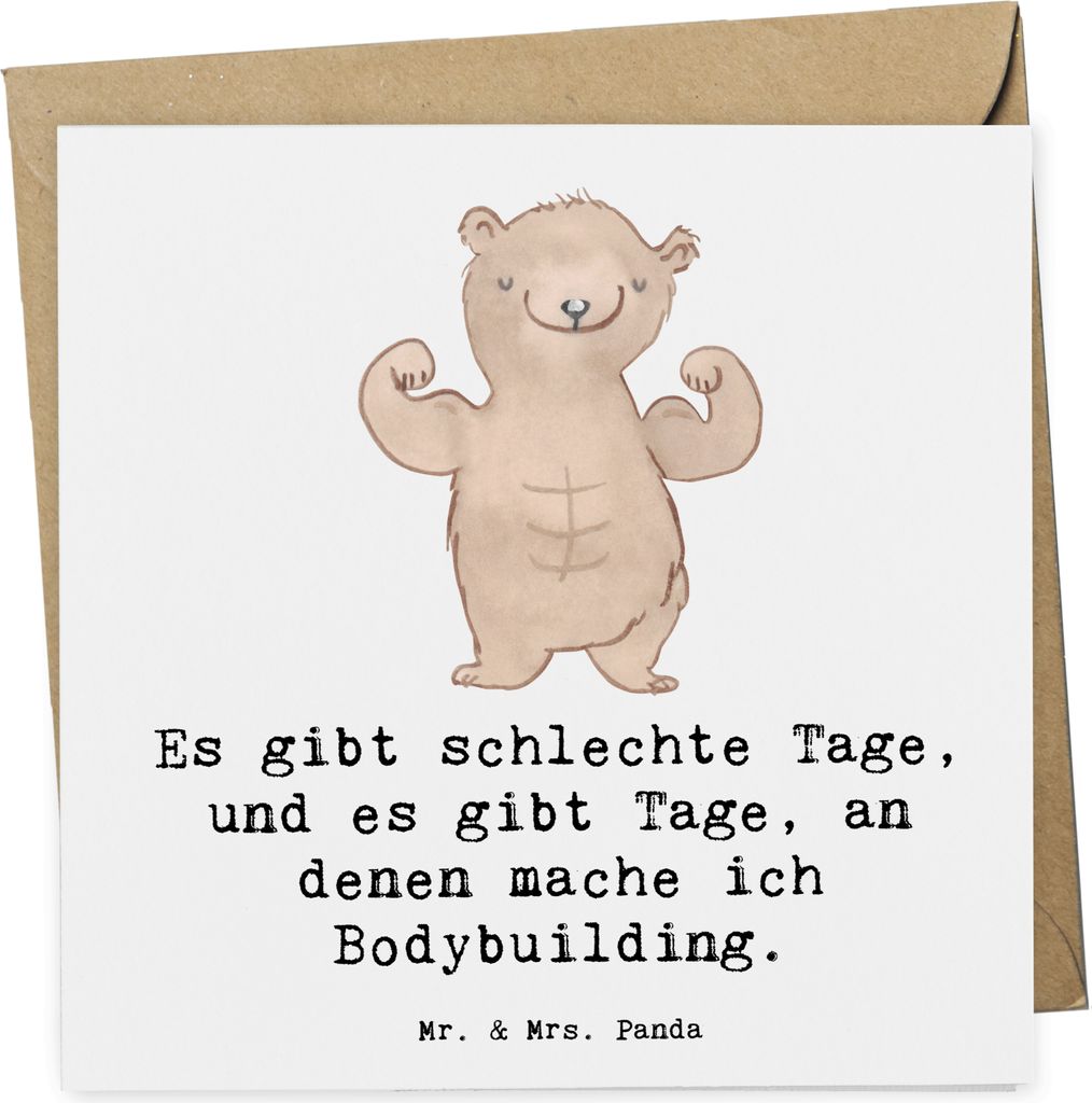 Mr. & Mrs. Panda Grußkarte Bär Bodybuilding - Weiß - Geschenk, Leistungssport, doppelkarte, faltkarte, Körpergestaltung, Glückwunschkarte, anl...