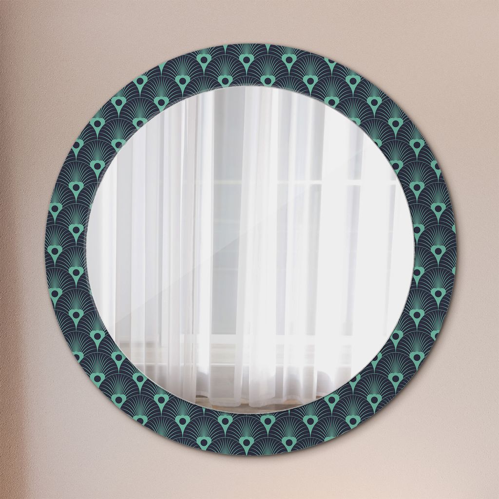 Ø70cm Spiegel - Glasrahmen mit Aufdruck - Wandspiegel Schlafzimmer - Floral Muster